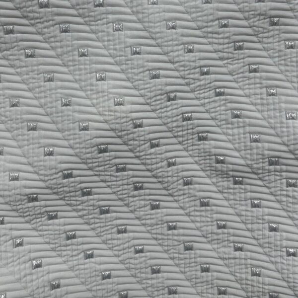 White With Silver Square Pattern Embroidered Jacquard Brocade Fabric by the Yard, 58'' Wide