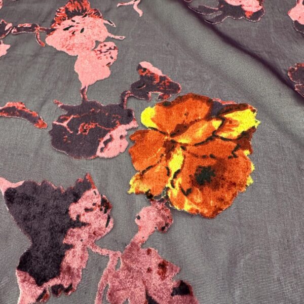 chiffon bernard jacard eggplant basic color with the flower multy color 60"width