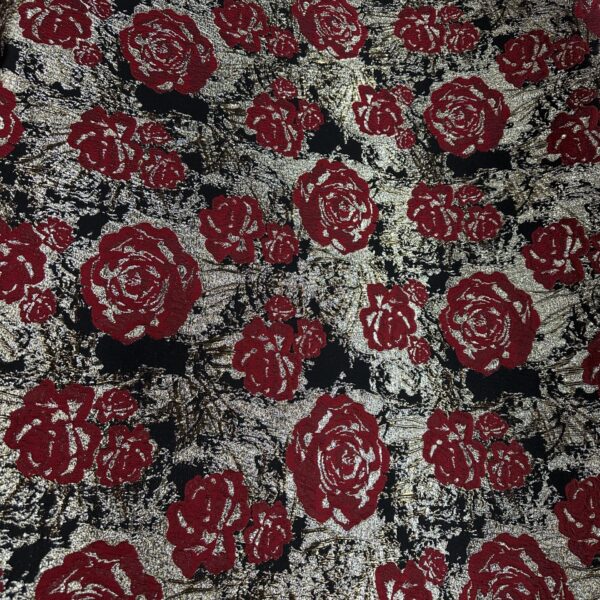 Black Jacquard Brocade Fabric Red Floral Design/56" Width