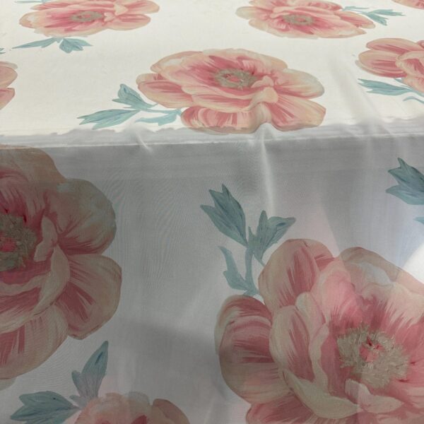 Floral Chiffon Fabric Pink Roses on Off-White (60" Width)