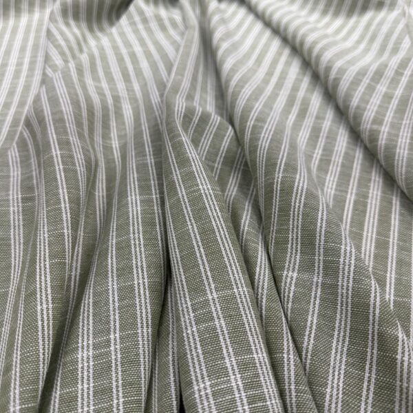 Linen Cotton Stripe Fabric Sage Green  White Woven Blend for Clothing Curtains Crafts