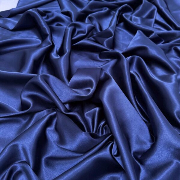 Navy Blue Silky Stretch Satin Fabric Shiny Spandex Charmeuse