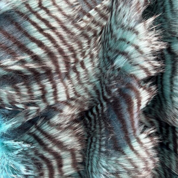 Aqua & Black Striped Faux Fur Fabric  Long Pile Shag, Home Décor