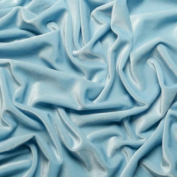 Light Blue Stretch Velvet Fabric – Plush Shiny Upholstery, Costume / Dress