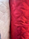 Red Quilted Satin Fabric, Diamond Stitch Padded Lining By The Yard