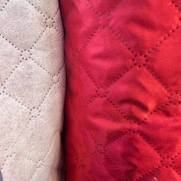 Red Quilted Satin Fabric, Diamond Stitch Padded Lining By The Yard