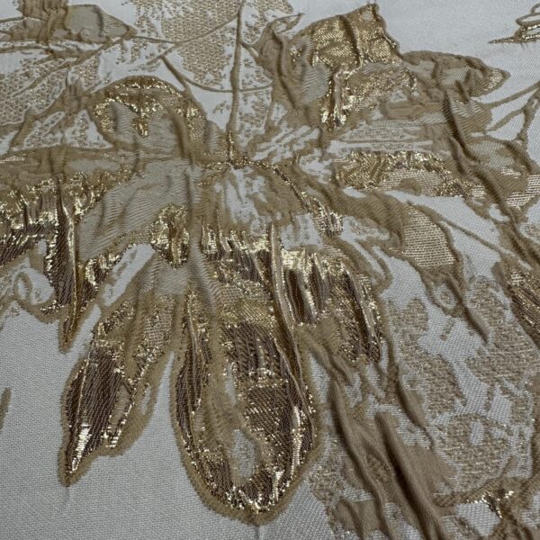 White and Gold Metallic Floral Brocade Jacquard Fabric by the Yard, 58” Wide Luxury Woven