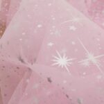 Pink Sheer Organza Fabric Silver Star Bursts, Sparkle Tulle (58/60" Wide)