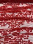 Red Sequin Lace Fabric | Embroidered Mesh, Beaded Geometric Design