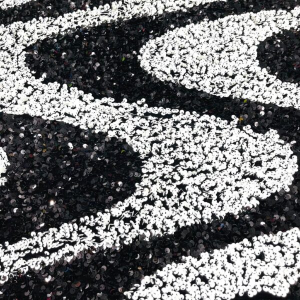 Black & Silver Wave Sequin Fabric  Embroidered Mesh, Prom Gown, Costume