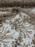 Bronze Gold Beaded Embroidered Lace Fabric on Mesh | 3D Pearls & Sequins | Wedding Lace by the Yard | Evening Gown, Bridal Overlay