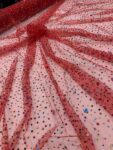 Red Rhinestone Mesh Tulle Fabric | Multicolor Diamond Crystal Embellished Tulle | Sparkly Stretch Mesh by the Yard | Dancewear, Gowns