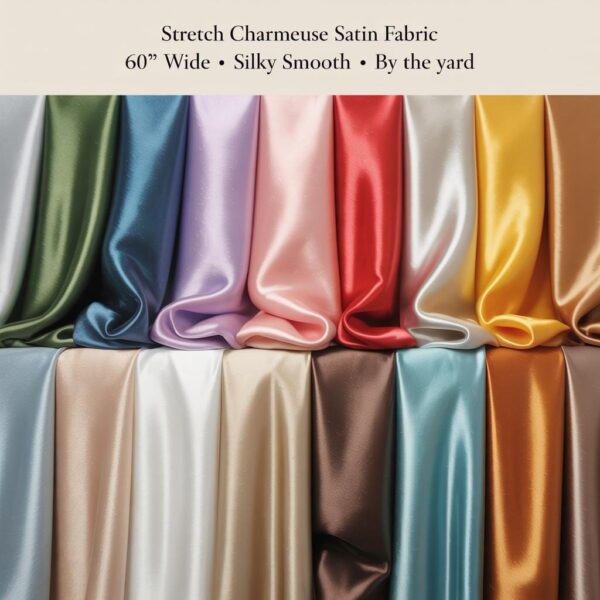 Silky Stretch Charmeuse Satin Fabric – 60″ Wide by the Yard for Gowns & Decor