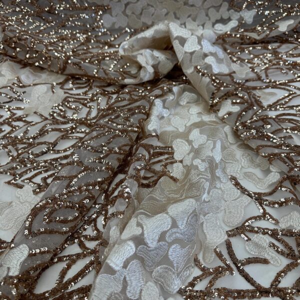 Rose Gold Sequin Lace Fabric  Abstract Embroidered Mesh, Bridal Gown