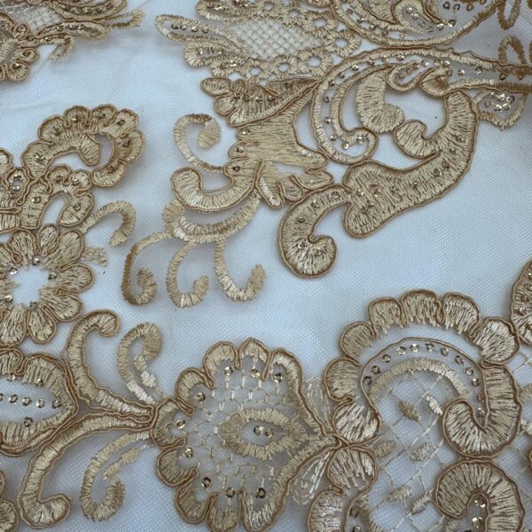 Gold Baroque Embroidered Lace Fabric  Metallic Bridal Gown Lace