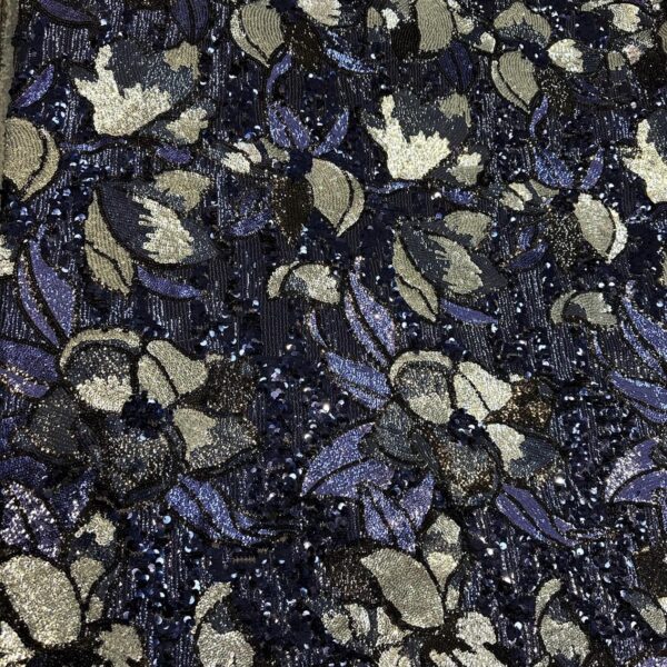 Sequin Lace Fabric – 3D Floral Embroidered Mesh Black Gold Purple Couture