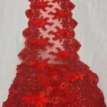 Red 3D Floral Beaded Lace Table Runner  Embroidered Wedding Decor