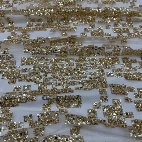 Gold Sequin Lace Fabric | Geometric Embroidered Mesh, 52" Wide