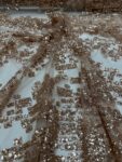 Rose Gold Sequin Lace Fabric by the Yard | 52” Wide Embroidered Mesh | Luxury Rose Gold Beaded Sequin Fabric for Gowns, Dresses, Décor