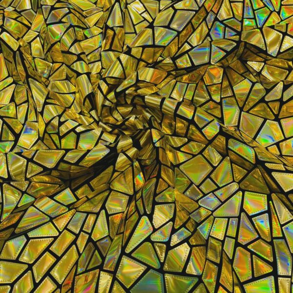 Holographic Gold Broken Glass Spandex Fabric | 4-Way Stretch Metallic Dancewear