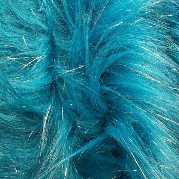 Turquoise Shaggy Faux Fur Fabric with Silver Tinsel  60" Wide
