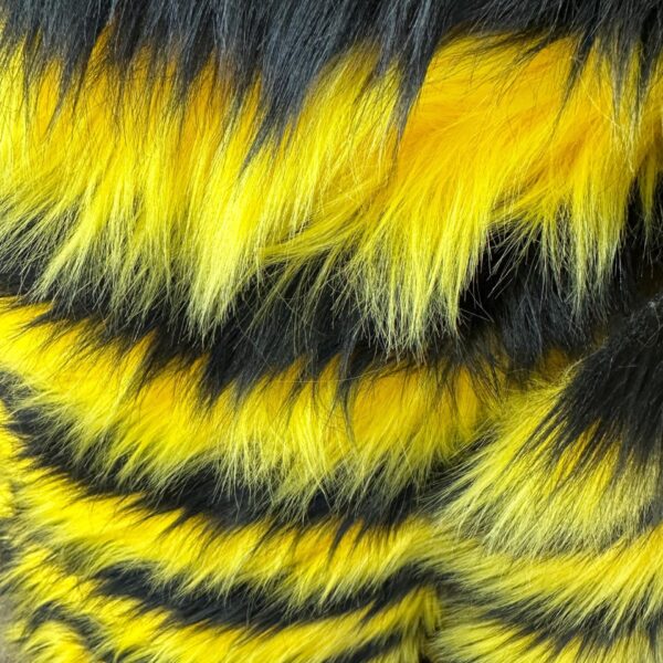 Bumblebee Faux Fur Fabric | Yellow  Black Shaggy Long Pile, 60" Wide