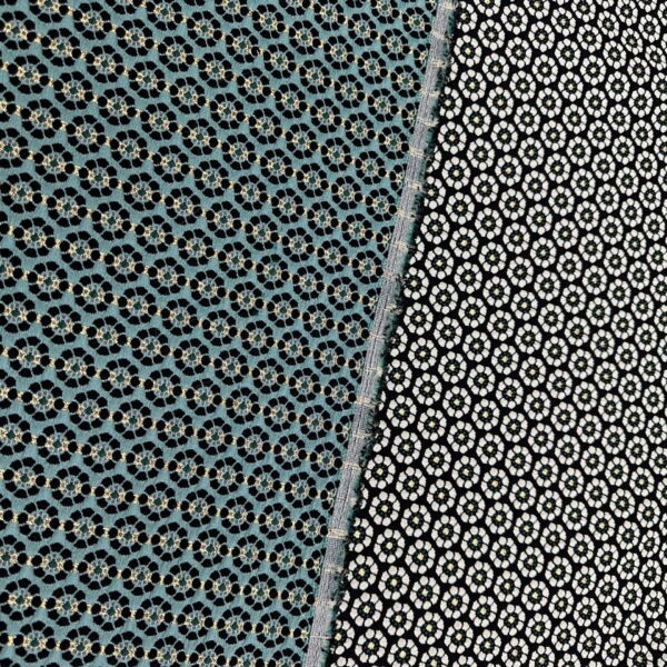 Floral Brocade Fabric: Black / Green Metallic Jacquard, 58" Wide