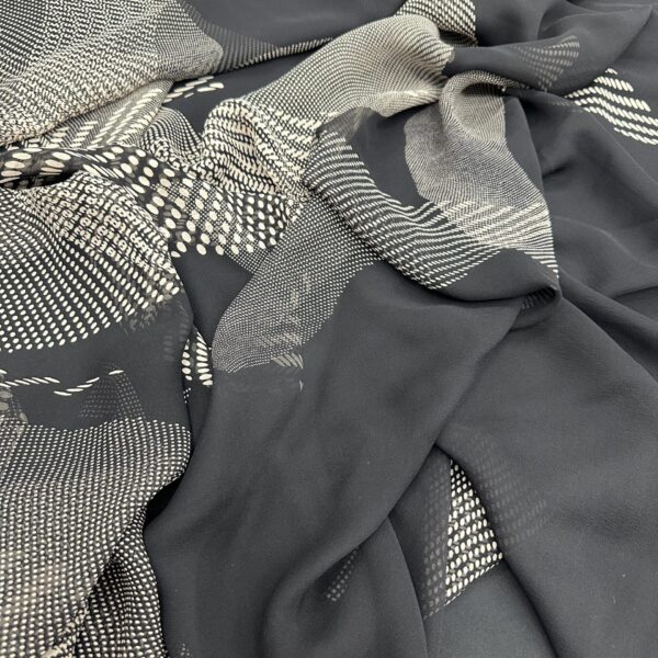 Black Abstract Print Silk Chiffon Fabric / Lightweight Mulberry Silk