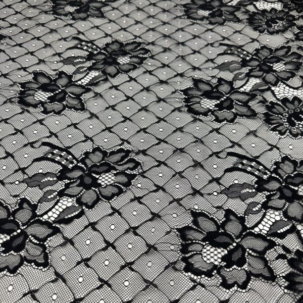 Black Chantilly Lace Fabric by the Yard | Floral Mesh Lace with Dots | Elegant Sheer Lace for Dresses, Lingerie, Bridal, Overlays