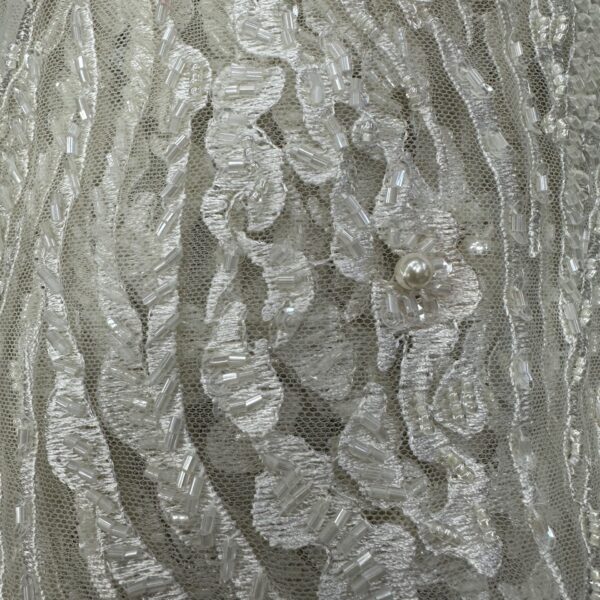 Ivory Beaded Lace Fabric | 3D Floral, Pearls / Sequins, Bridal Gown