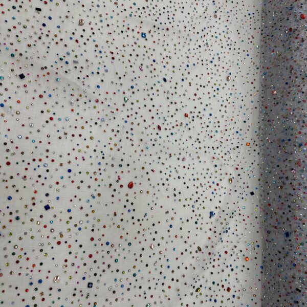 Silver Rhinestone Mesh Fabric with Multicolor Crystals | Sparkly Tulle by the Yard | Prom, Dancewear, Costume, Gowns, DIY Craft Fabric