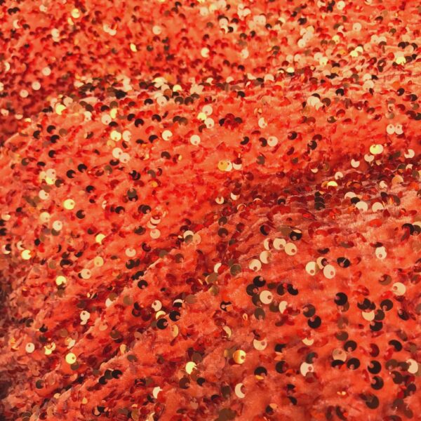 Metallic Orange Sequin Velvet Fabric  High Shine Shaggy Sparkle
