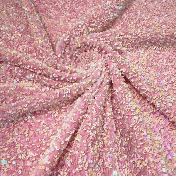 Pink Iridescent Sequin Fabric by the Yard | Shiny Sparkle Stretch Mesh | Glitter Sequin Material for Dresses, Gowns, Costumes, Prom