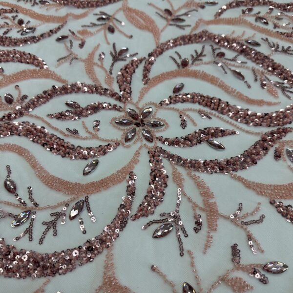Silver Beaded Lace Fabric | Embroidered Mesh, Rhinestones /Sequins
