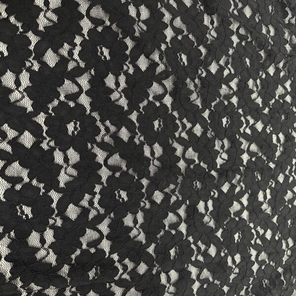 Black Floral Lace Fabric | Soft 2-Way Stretch Elegant Flower Pattern