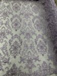 Lilac Beaded Lace Fabric  Embroidered Floral Damask, Couture Bridal