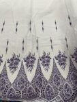 White Cotton Fabric with Purple Floral Embroidered Scalloped Border Sewing