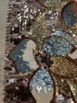 Luxury 3D Sequin Lace Fabric Floral Embroidered Mesh, Gold/Bronze/Blue - By The Yard