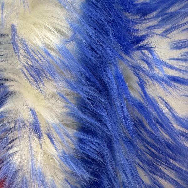 Royal Blue & White Shaggy Faux Fur Fabric  60" Wide, Long Pile