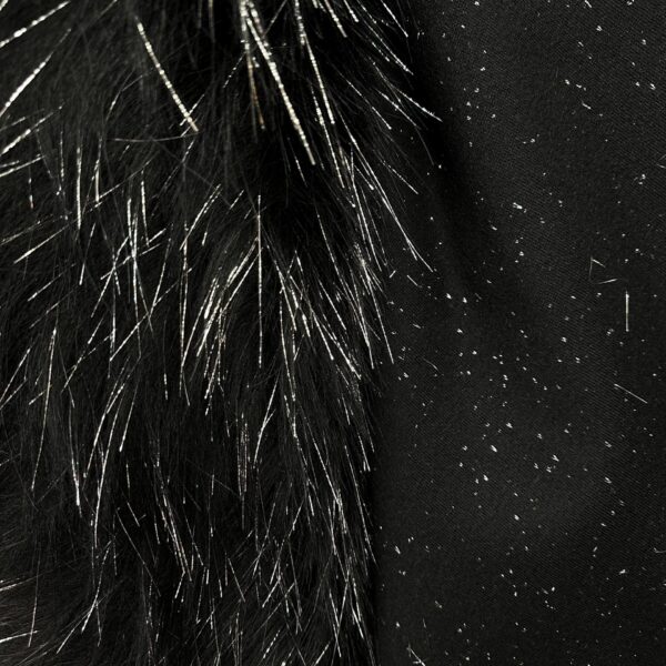 Black Shaggy Faux Fur Fabric with Silver Tinsel | Cosplay / Decor, 60" Wide