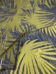 Green Palm Leaf Jacquard Brocade Fabric  Navy Tropical Design