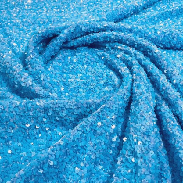 Baby Blue Shaggy Sequin Velvet Fabric | 3D Texture, Sparkly Aqua Gowns, Dancewear
