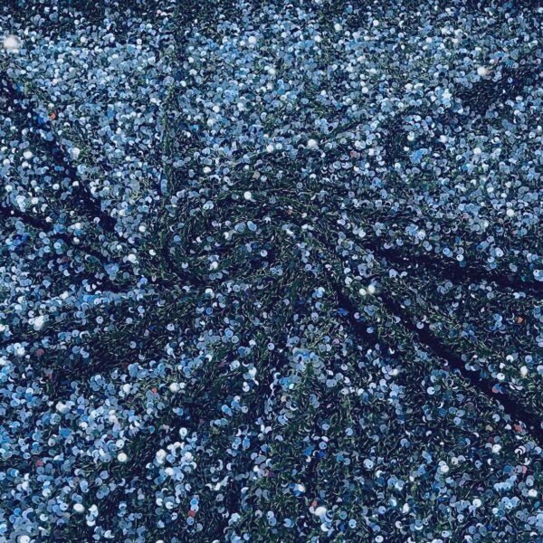 Navy Blue Shaggy Sequin Velvet Fabric | Luxury 3D Texture