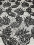Black Embroidered Lace Fabric by the Yard | Paisley Floral Mesh Lace | Elegant Eveningwear & Bridal Overlay | 52/54” Wide