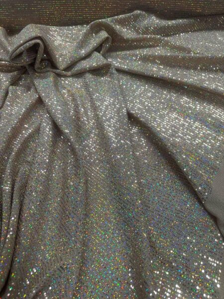 Light Gold Sequin Fabric  Holographic Multicolor Sparkle, Stretch Lame