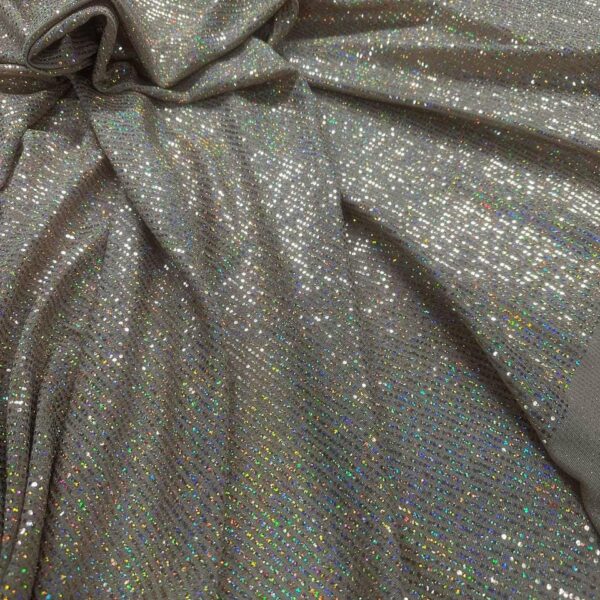 Light Gold Sequin Fabric  Holographic Multicolor Sparkle, Stretch Lame