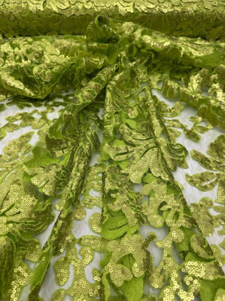 Green Sequin Lace Fabric – Floral Sequin Mesh – Embroidered Sequin Fabric by the Yard