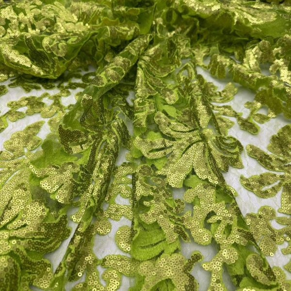 Green Sequin Lace Fabric – Floral Sequin Mesh – Embroidered Sequin Fabric by the Yard
