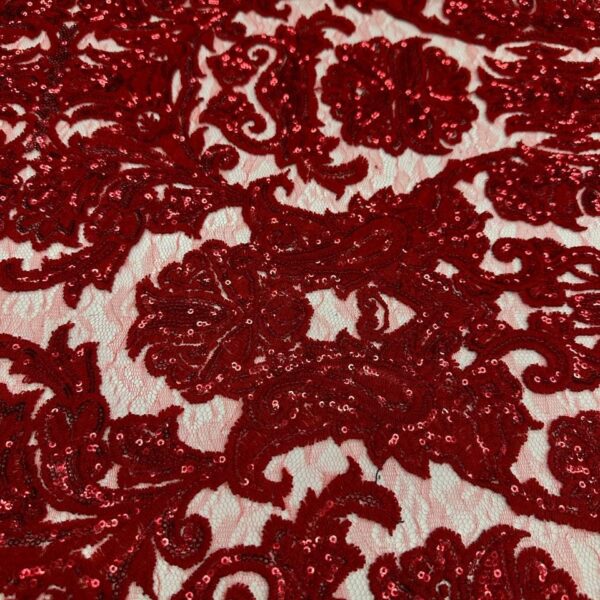 Red Sequin Lace Fabric | Embroidered Floral Lace on Mesh | Bridal, Evening Gown, Dressmaking, DIY Sewing Fabric