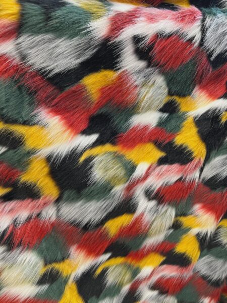 Abstract Camo Faux Fur Fabric | Long Pile Plush, Costume, Jacket